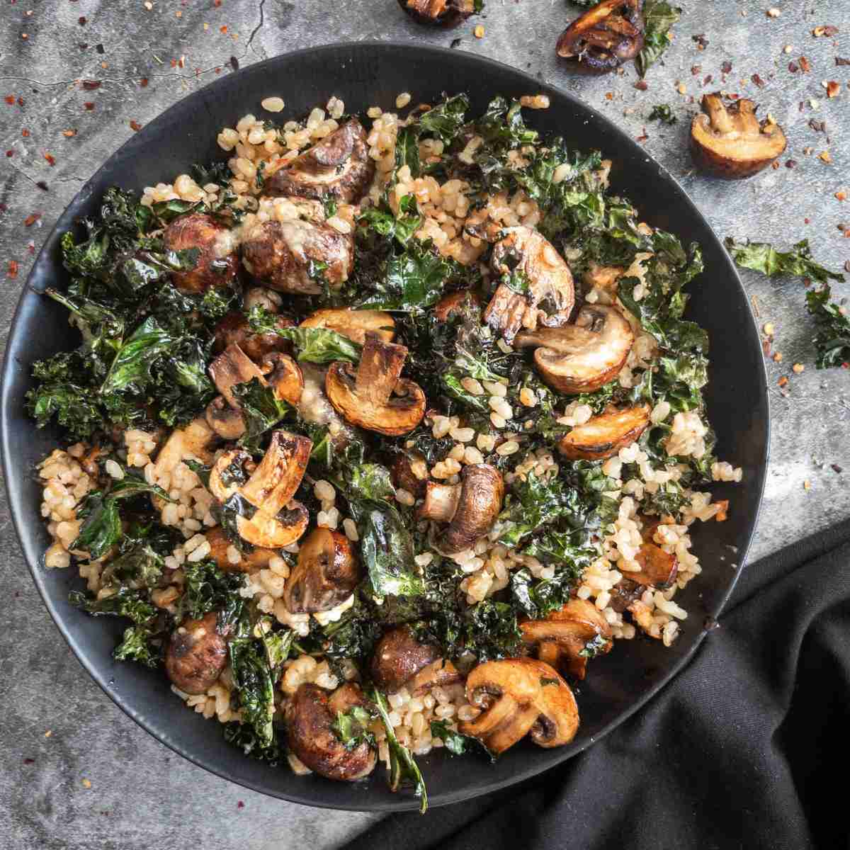 Miso Fried Rice with Brown Butter, Crispy Kale and Mushrooms