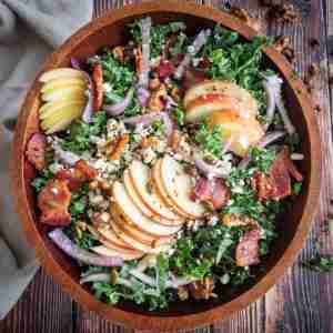 Kale Apple Salad with Spicy Maple Nuts and Bacon
