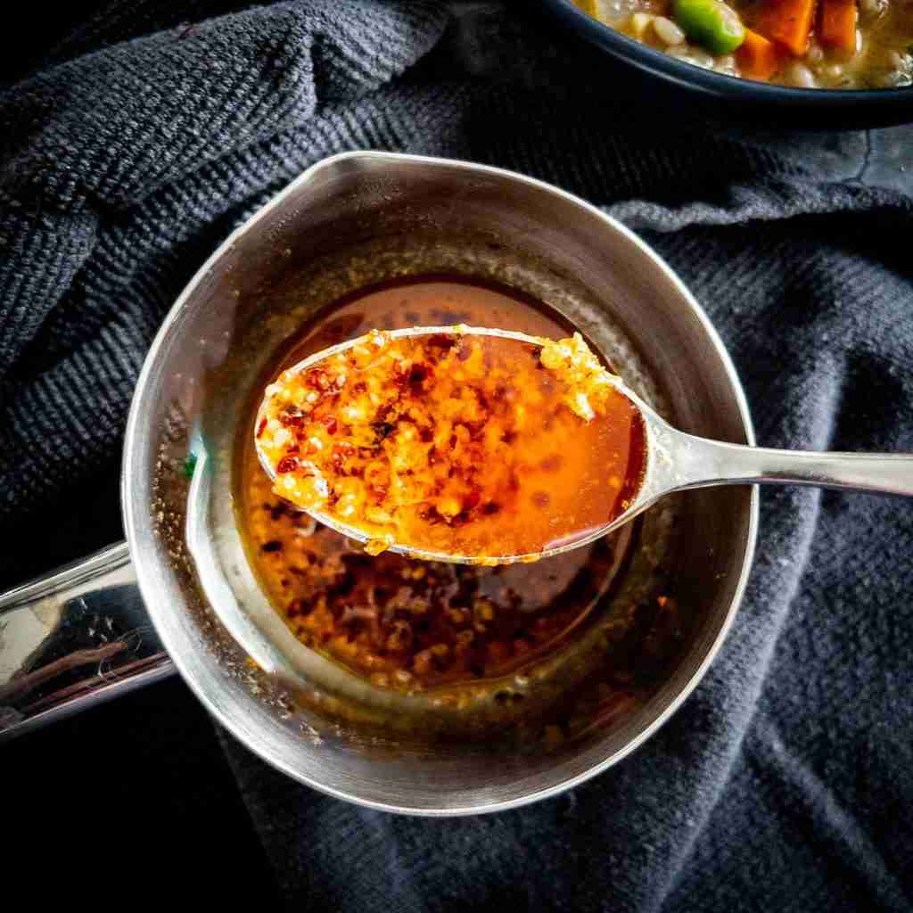 Vegan Barley Soup With Chili Garlic Drizzle