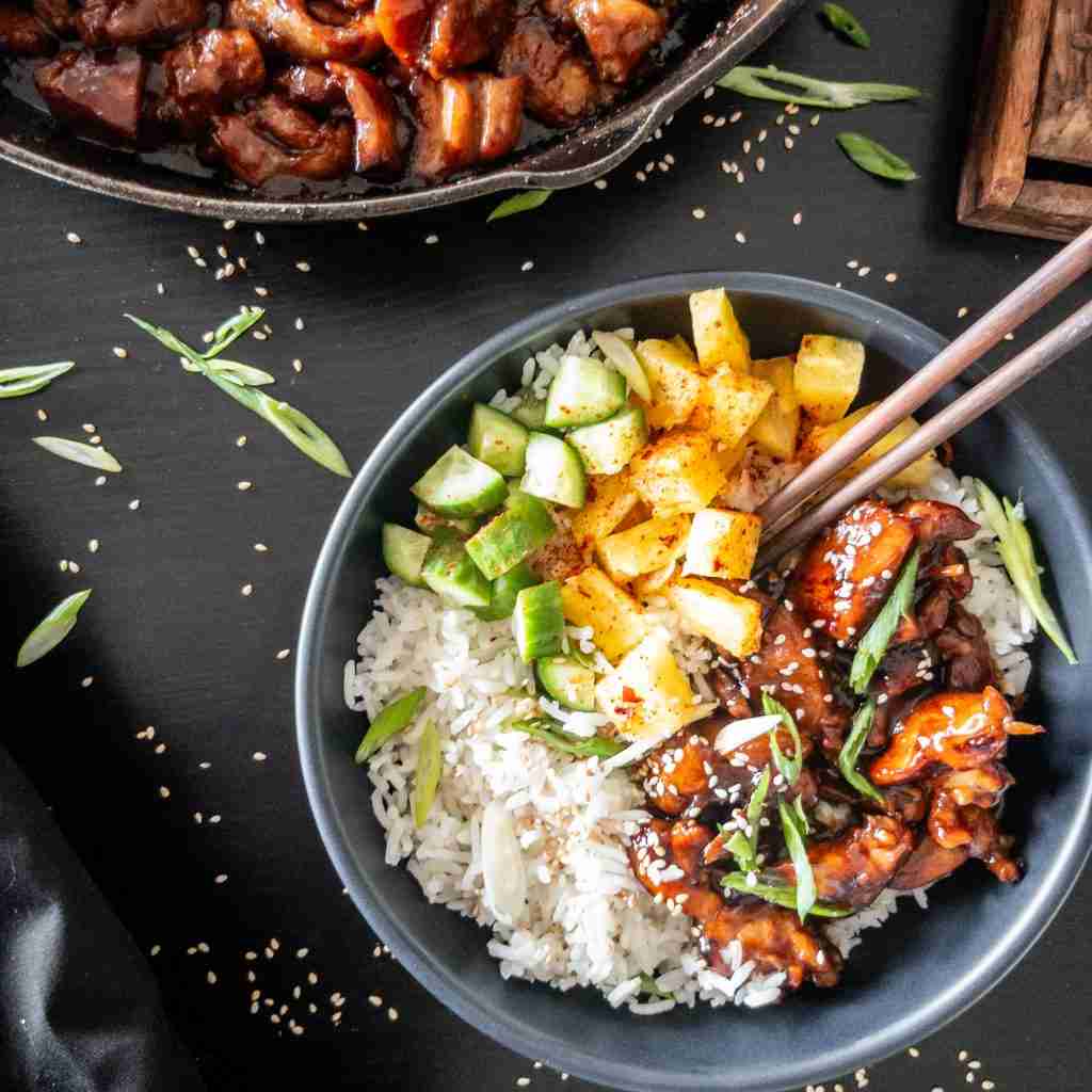 Teriyaki Chicken Rice Bowl with Pineapple and Sesame Rice
