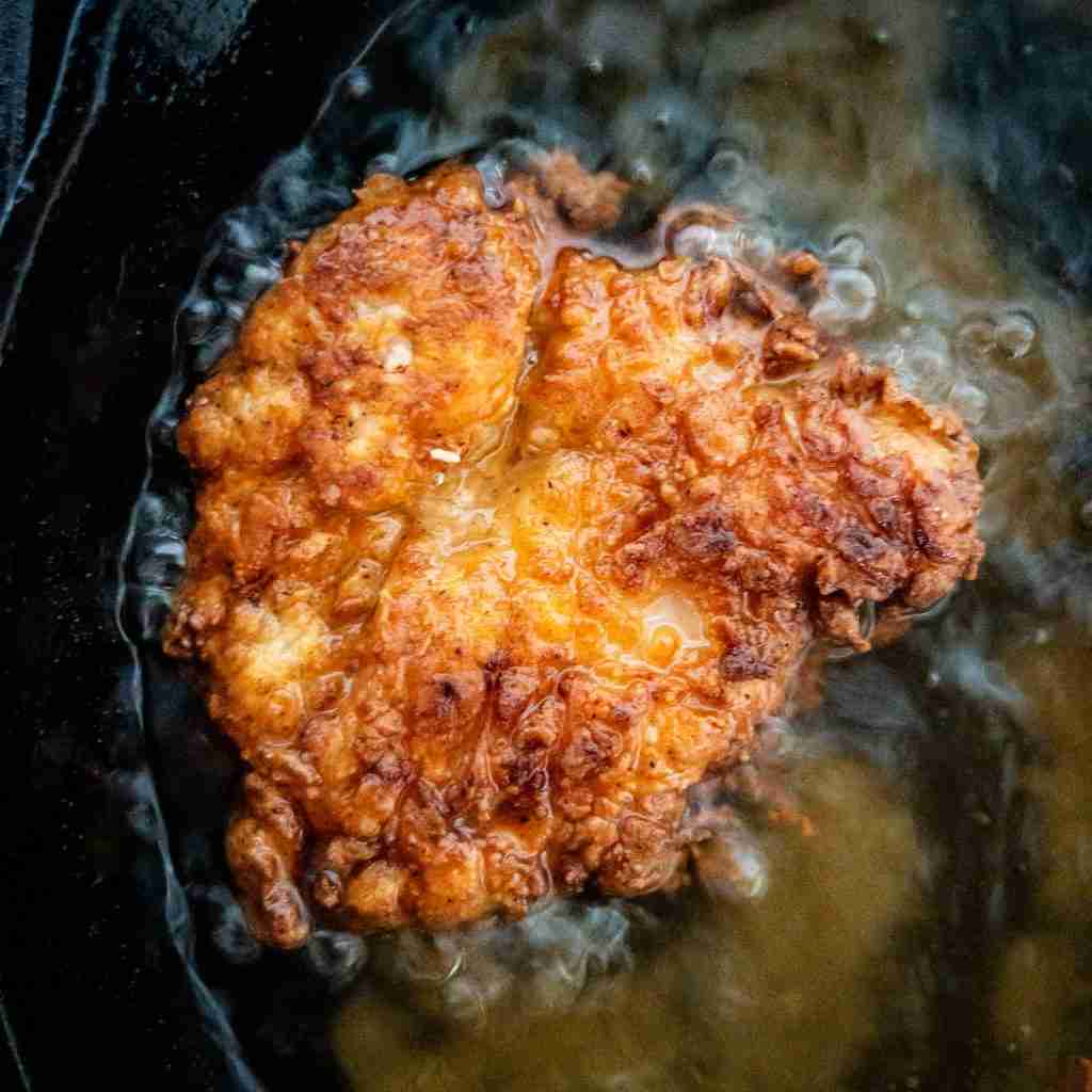 Frying Chicken for Crispy Chicken Sandwich