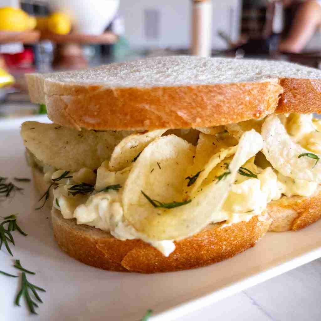 Egg Salad with Dill Pickles and Pickle Chips