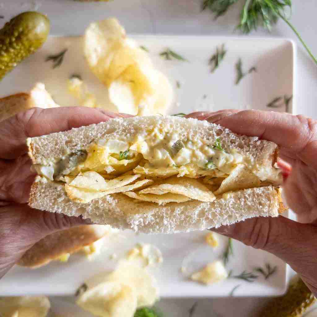 Egg Salad Sandwich with Dill Pickles