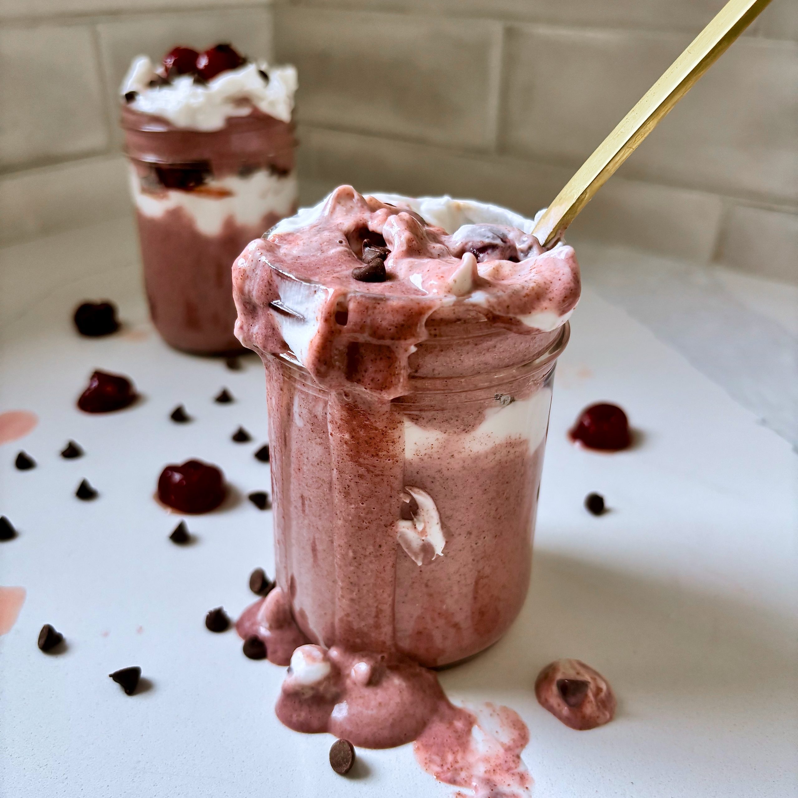 Cherry Chip Blended Chia Pudding Parfaits