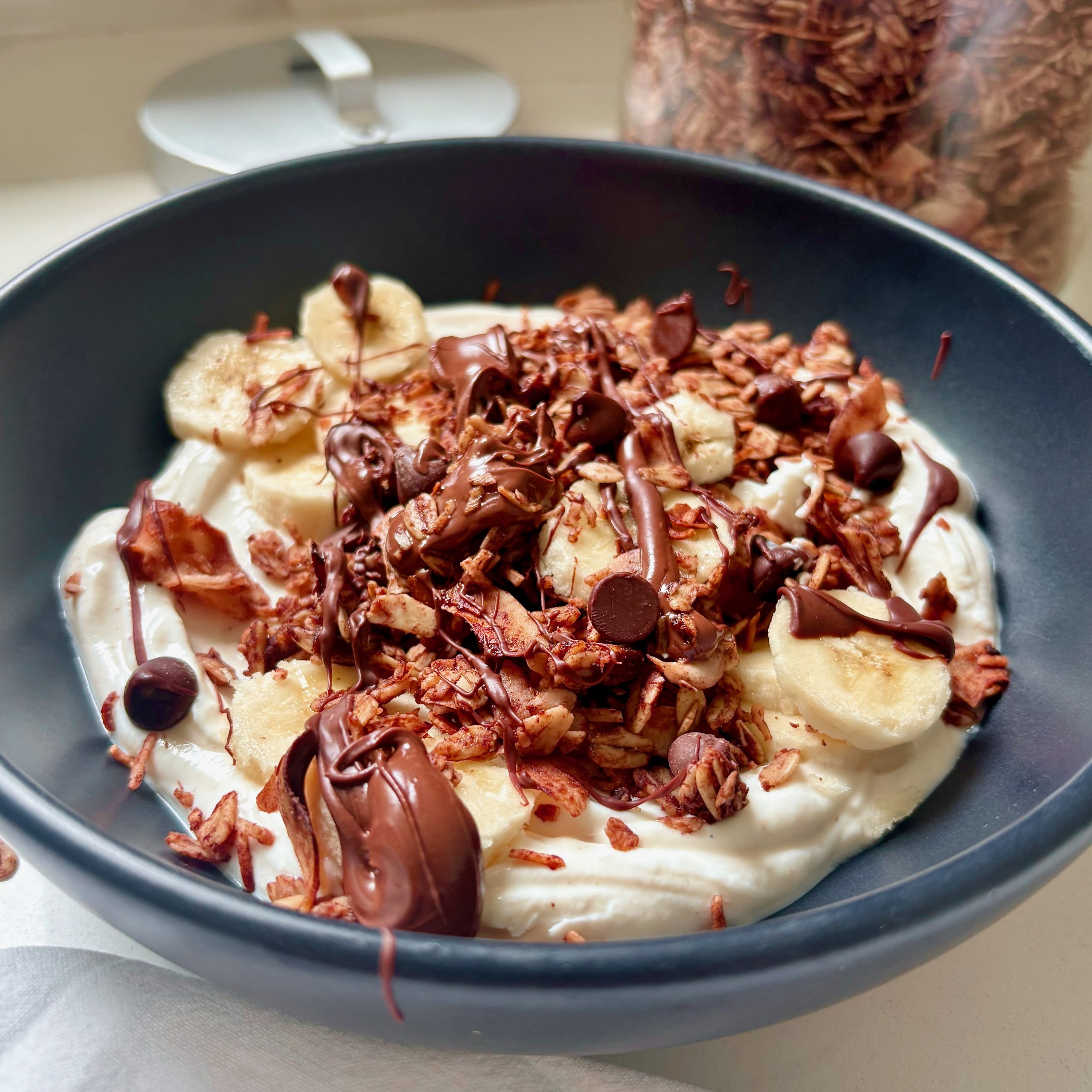 Dark Chocolate Granola with drizzle
