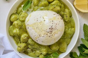 Green Pea Gnocchi with Burrata