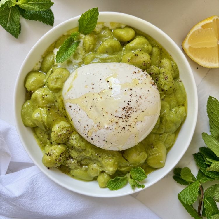Green Pea Gnocchi with Burrata