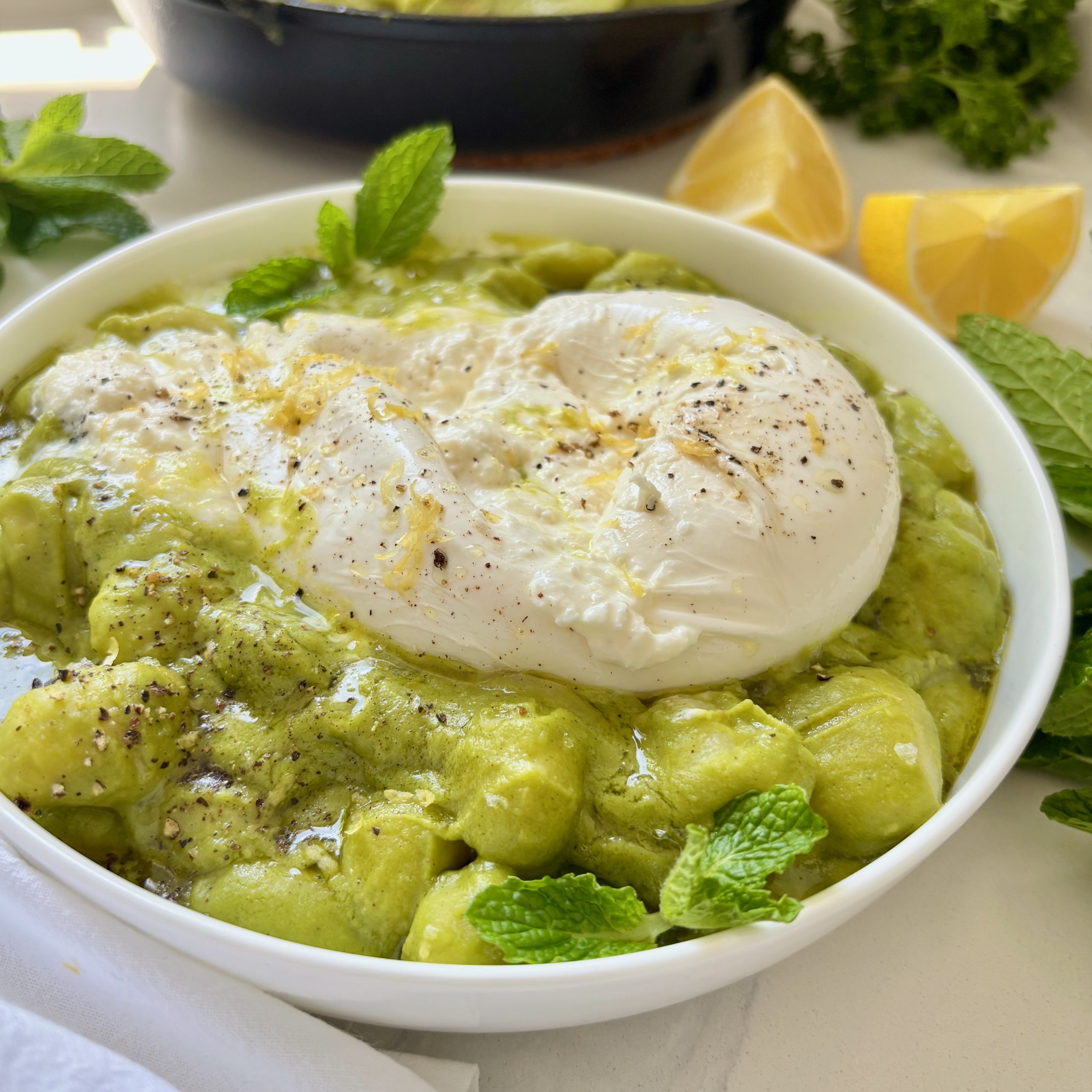 Green Pea Gnocchi with Burrata