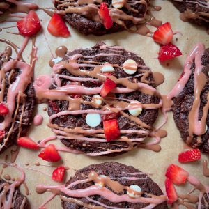 Strawberry Chocolate Cookies with Freeze Dried Strawberry drizzle