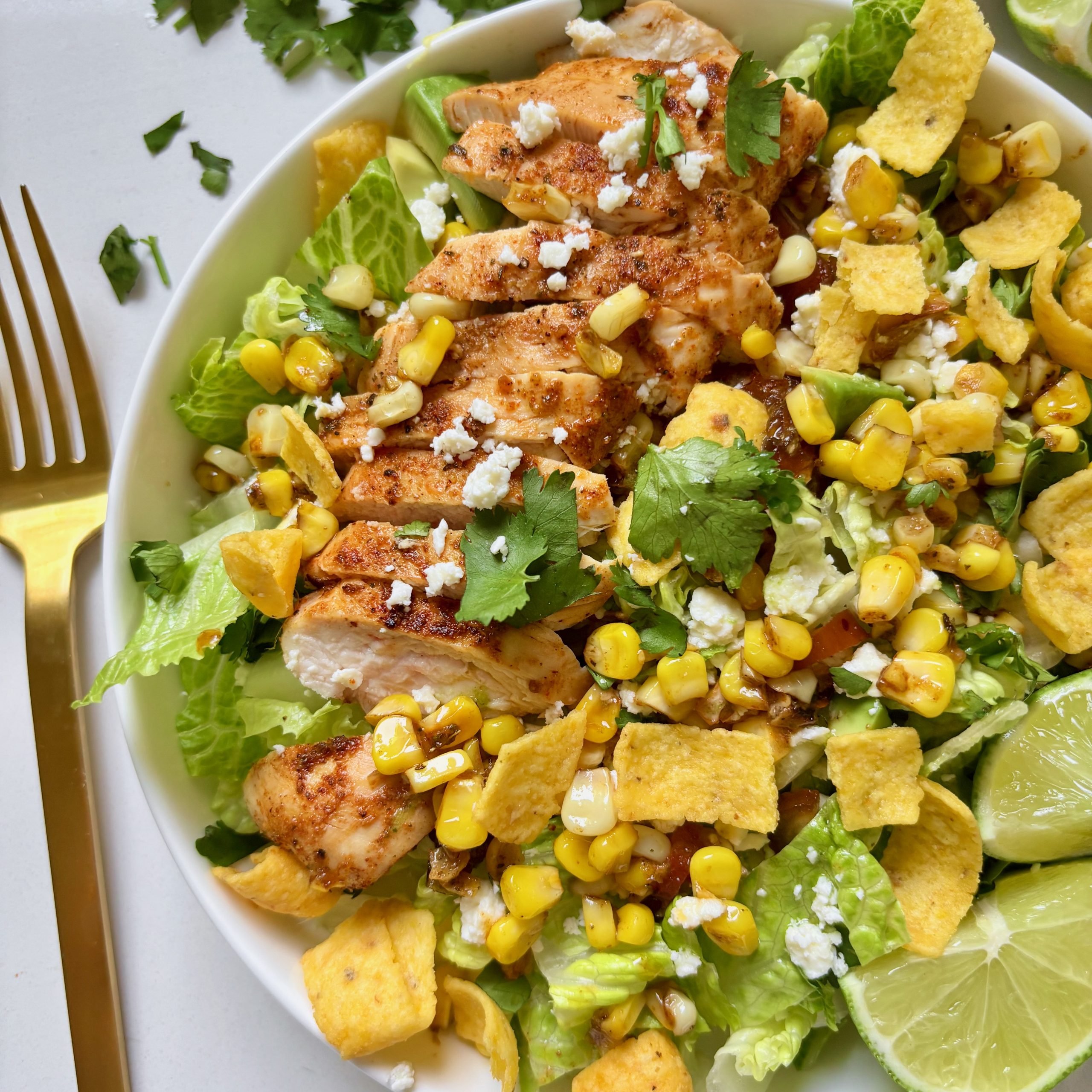 Crunchy Corn and Chicken Salad with Lime and Cilantro