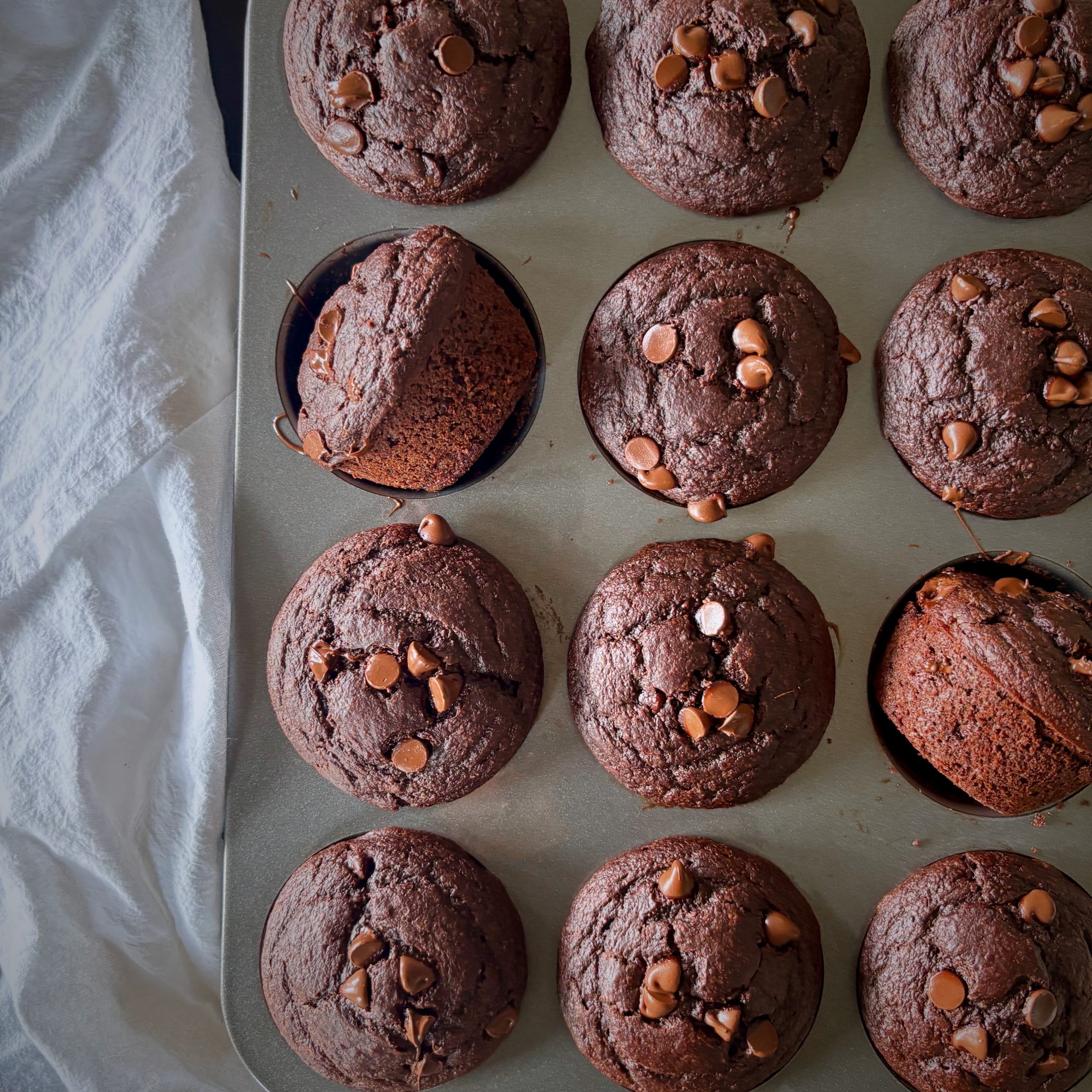 Easy Zucchini chocolate blender muffins freshly baked