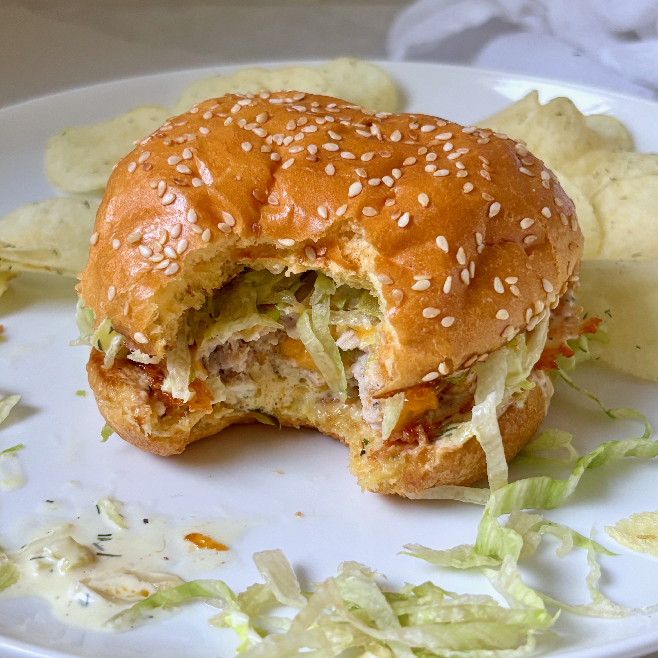 Bite out of cheddar turkey burger