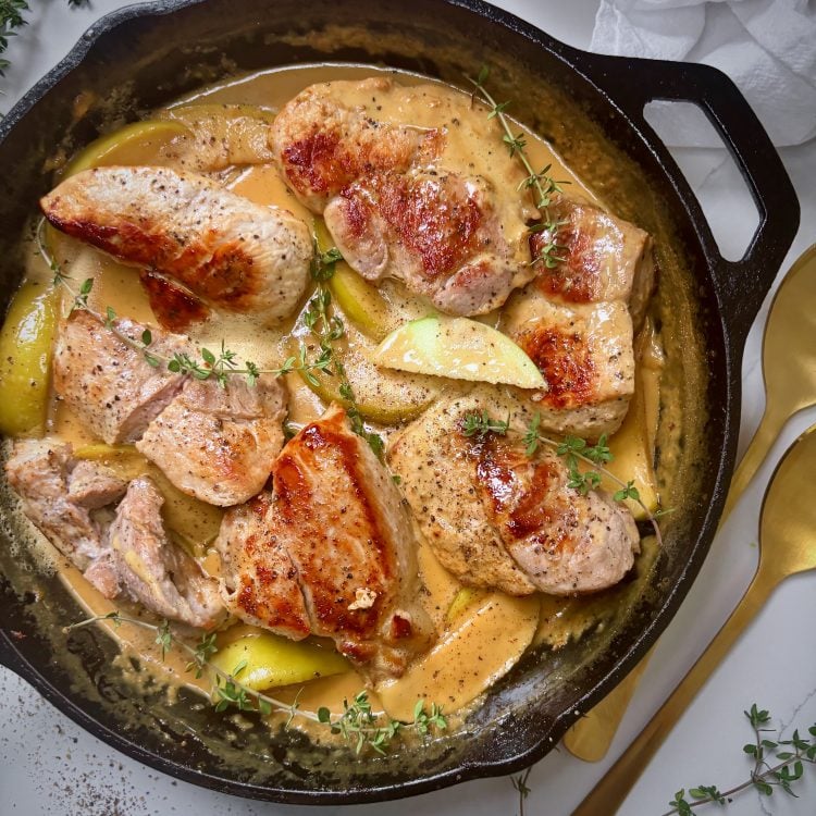Skillet Pork & Apples with Creamy Maple Miso Sauce