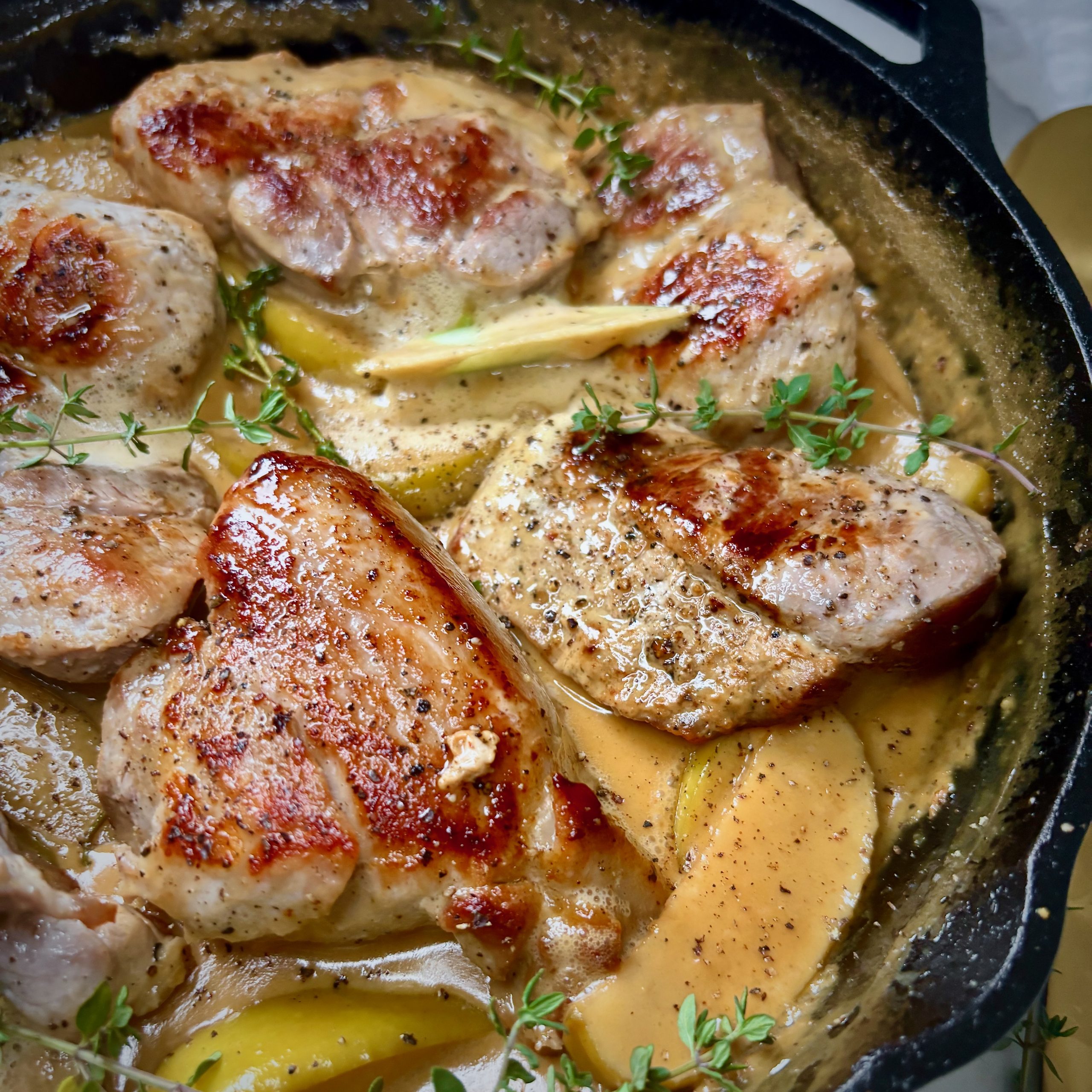 Skillet Pork & Apples with Maple Miso Cream Sauce