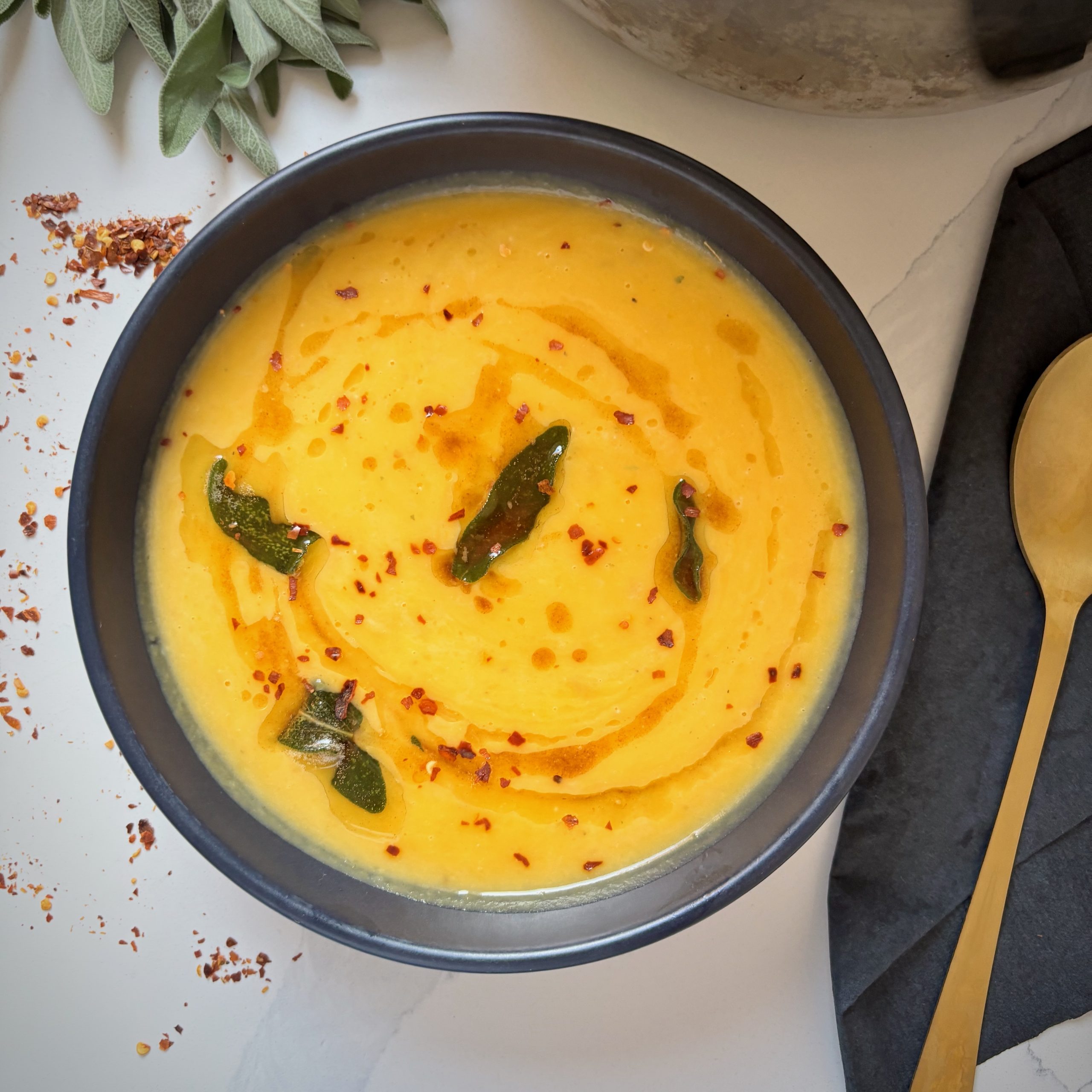 Sheet Pan Butternut Squash Soup with Brown Butter and Crispy Sage