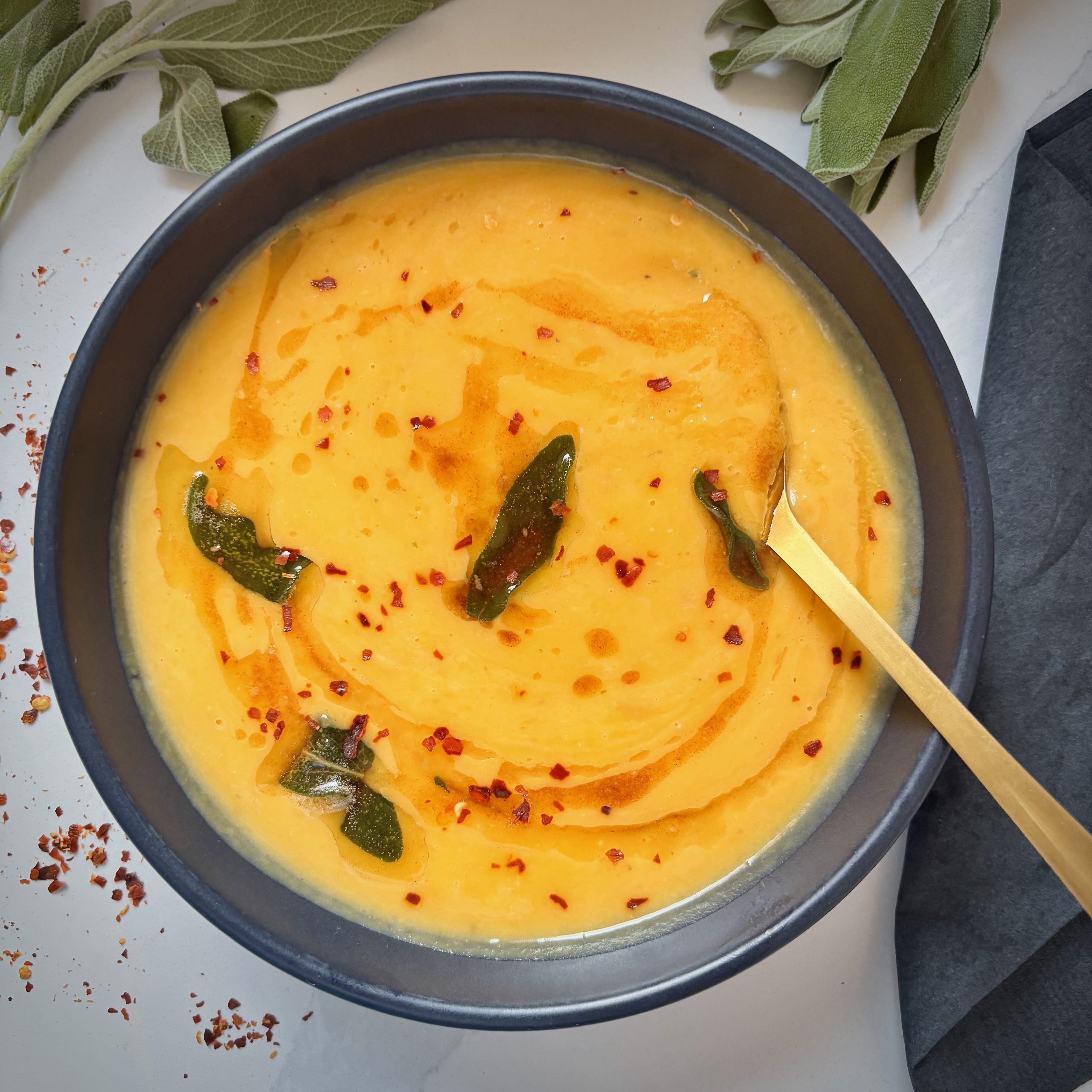 Bowl of Butternut squash and apple soup