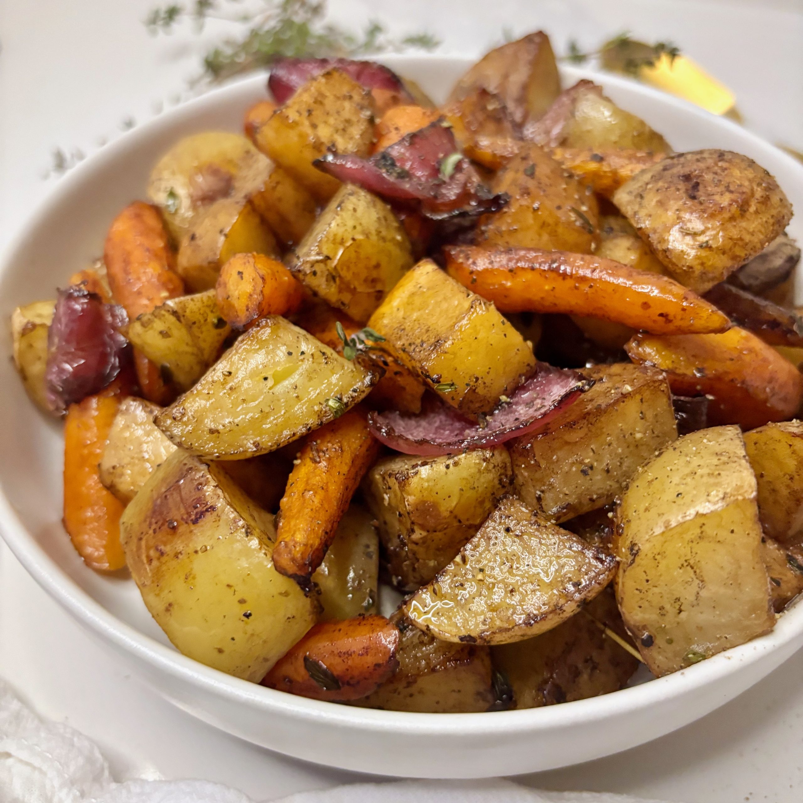 Balsamic Roasted Fall Vegetables in bowl