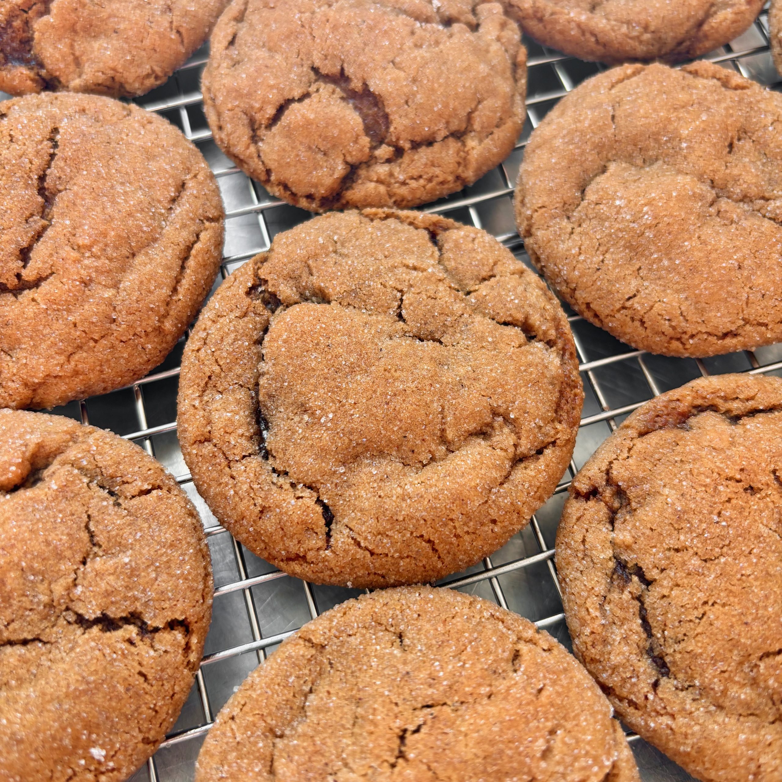 Chewy Ginger Molasses Cookies on cooling rack