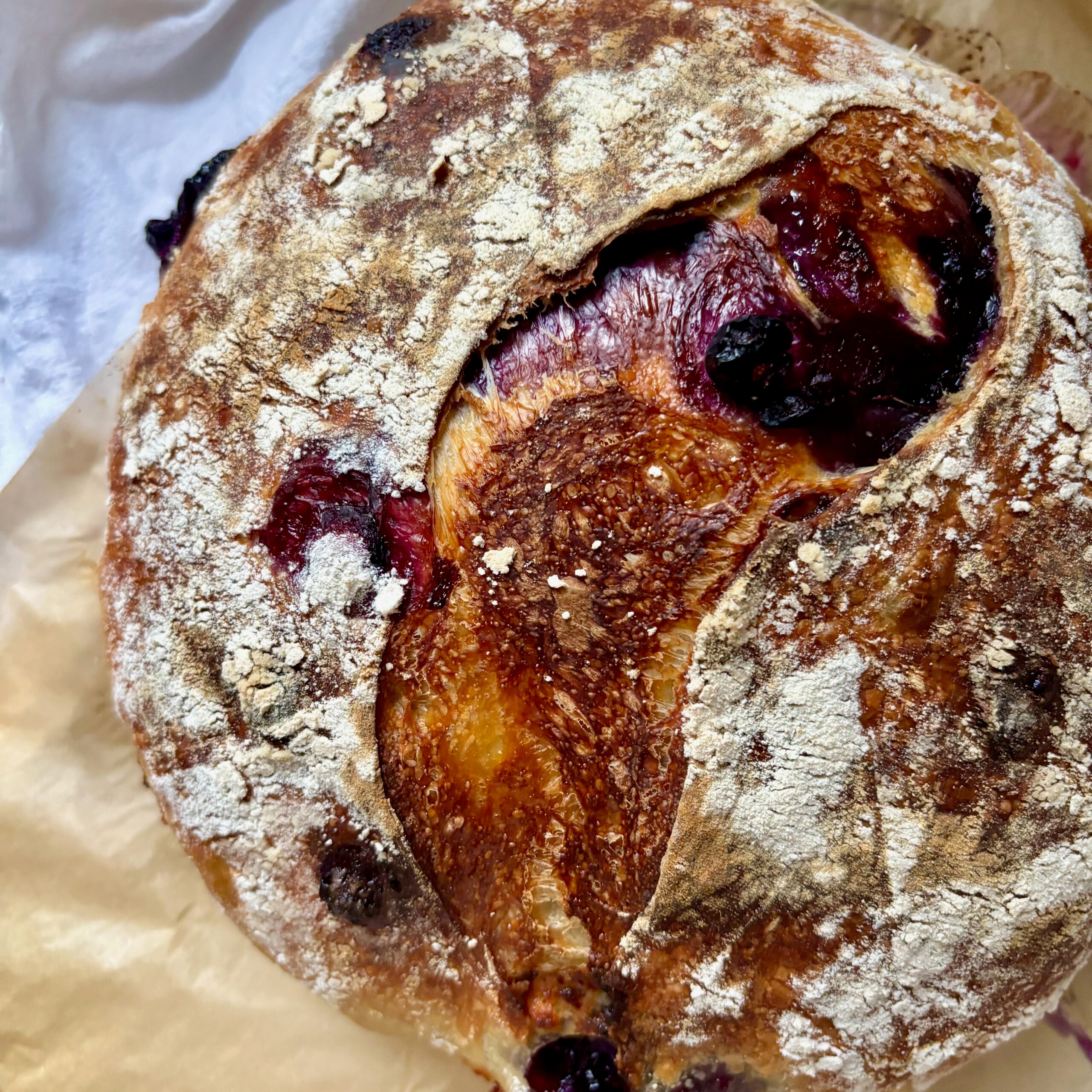 Close up of Fresh Blueberry Sourdough Bread with White Chocolate
