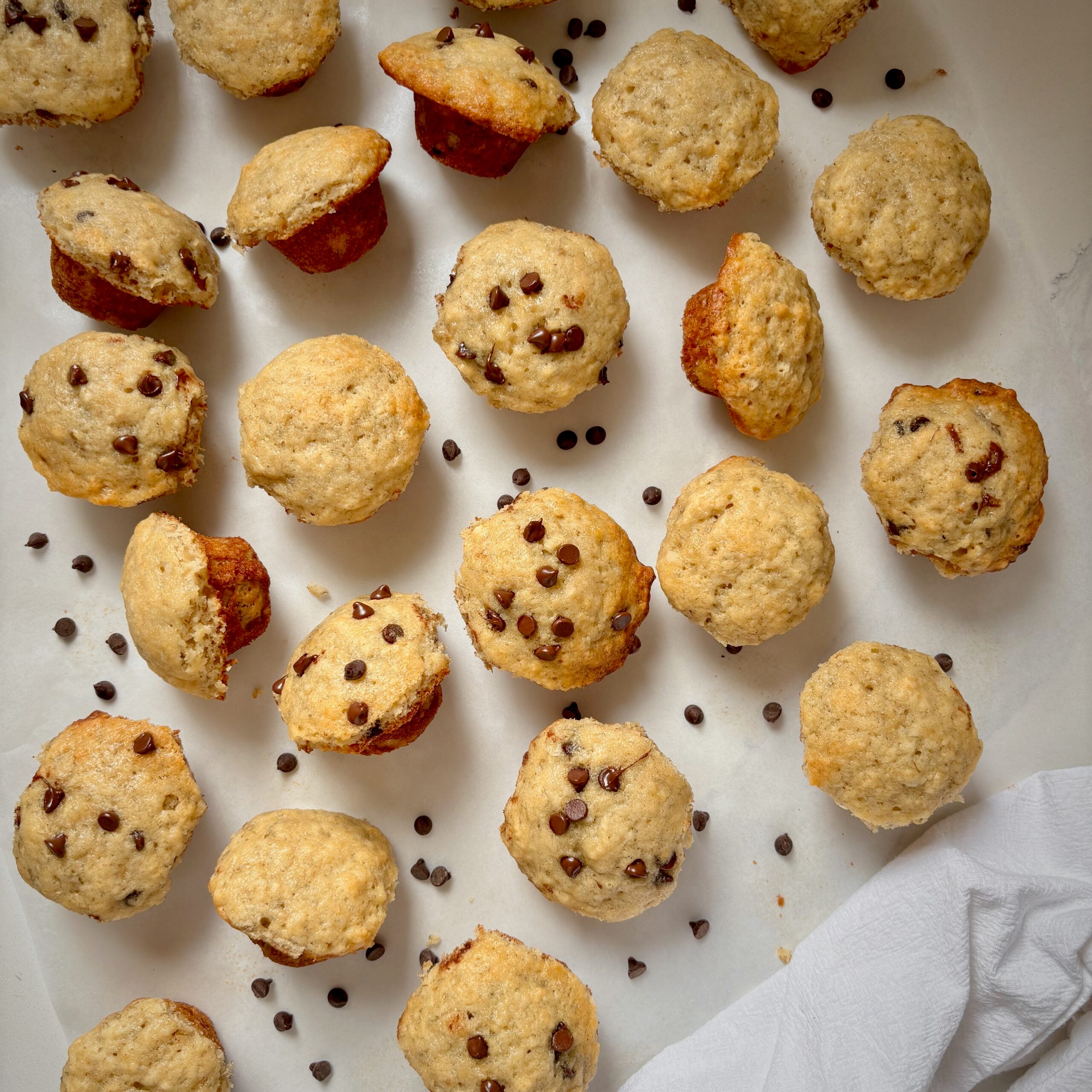Batch of Regular and chocolate chip mini banana bread muffins