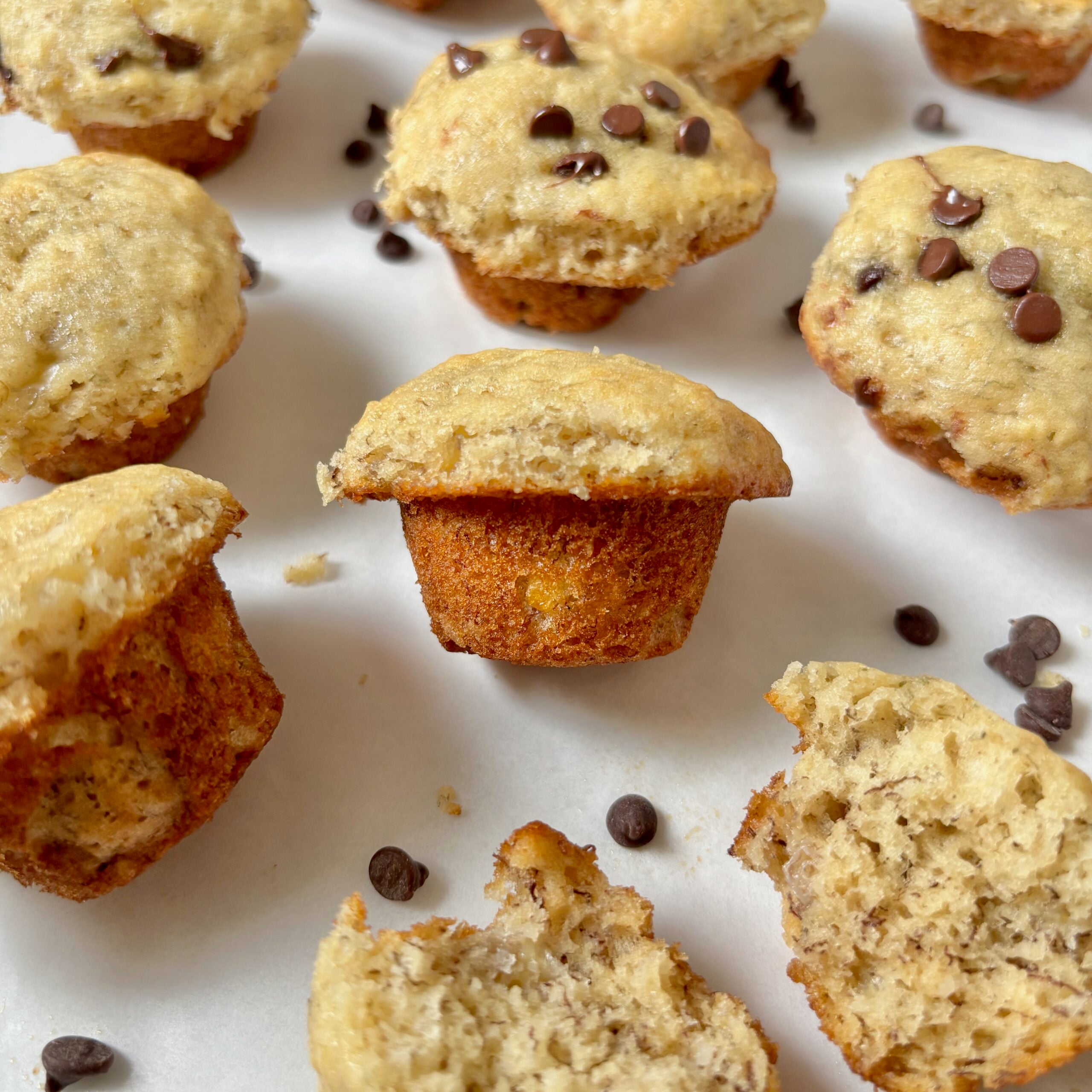 close up of Mini Banana Bread Muffins showing domed top