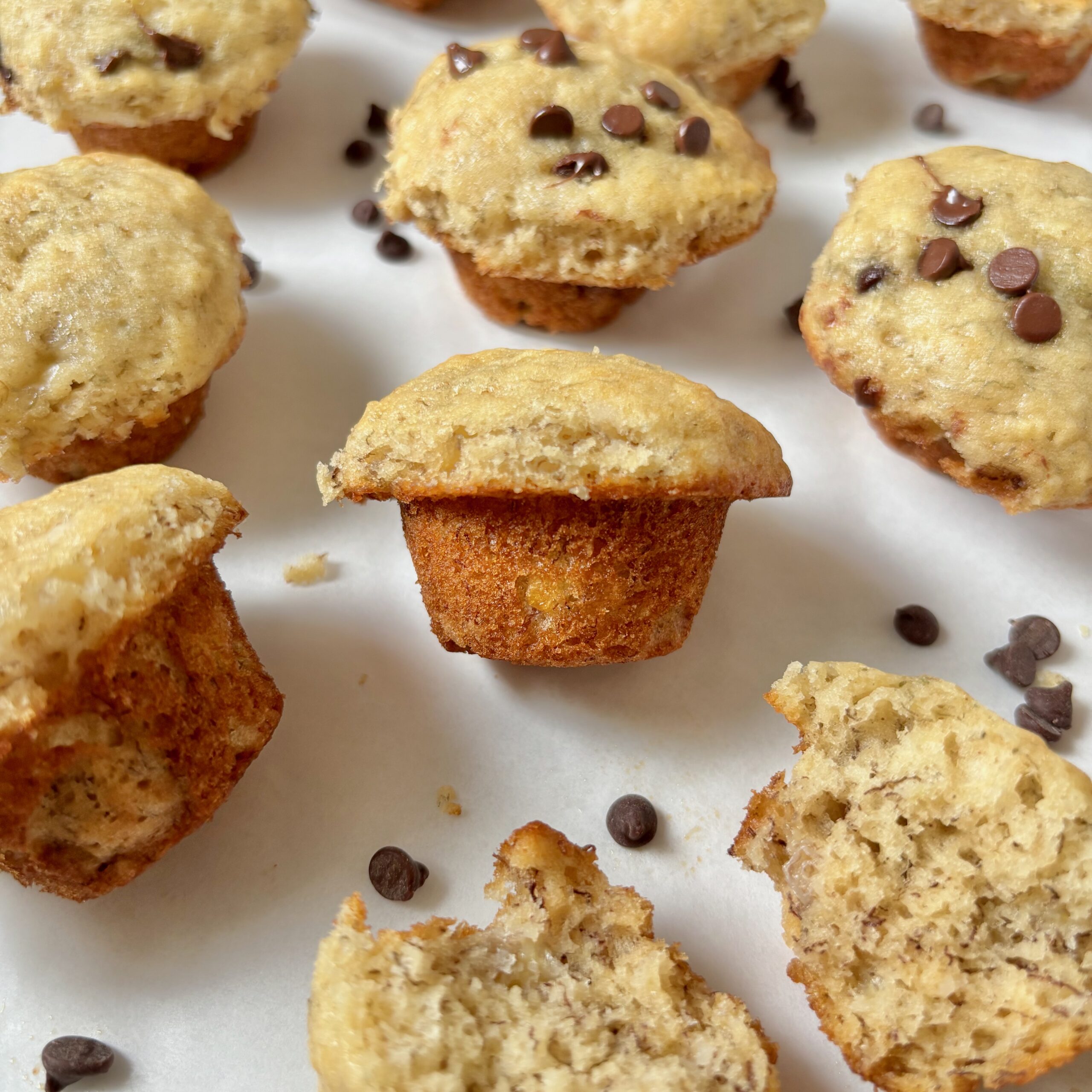 Close up of mini banana bread muffins