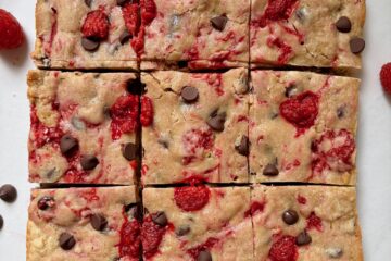Fudgy Dark Chocolate Raspberry Blondies