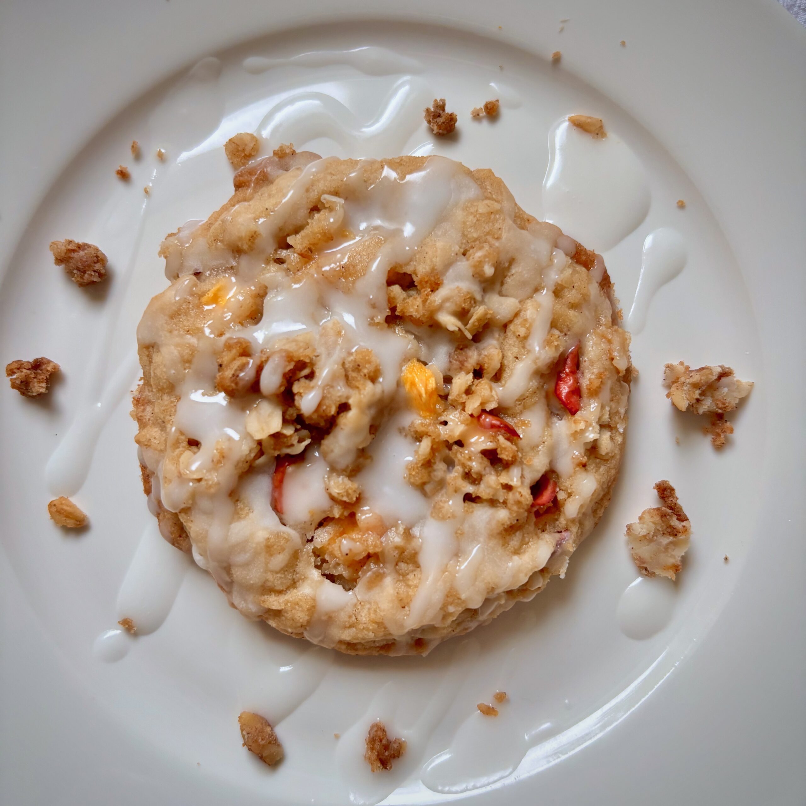 Peach crisp cookies served with creamy drizzle